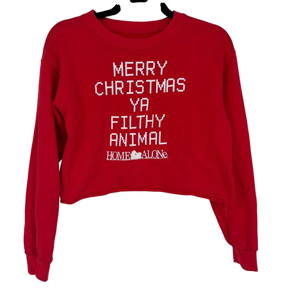 Home Alone Kids Red Cotton Blend Ya Filthy Animal Crop Sweater Size Youth Medium